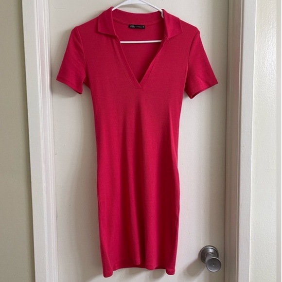 Zara Dresses & Skirts - NWOT Zara Pink Ribbed V Neck Dress
